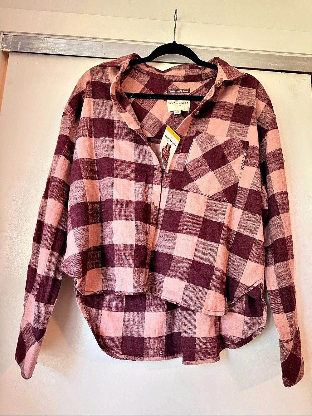 Scotch & Soda Oversized Flannel Shirt Pink & Purple Size Medium